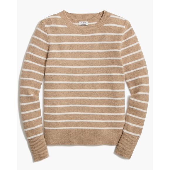 J. Crew Sweaters - J. Crew Extra Soft Striped Crew Neck Sweater XS Camel White Wool Blend